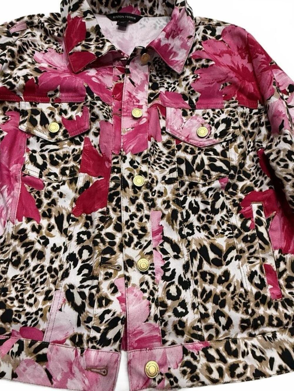 Boston Proper XL Floral and Leopard Print Cotton Spandex Jacket